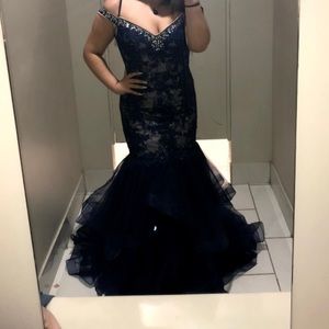 PROM DRESS NAVY/NUDE LACE